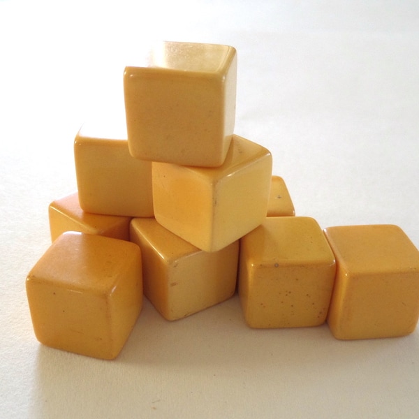 Vintage Lot 10 Factory Blank Catalin Dice-Cubes Yellow 1/2" square by Bakelite