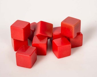 Vintage LOT 10 FACTORY Blank CATALIN Dice-Cubes Red 5/8 square by Bakelite