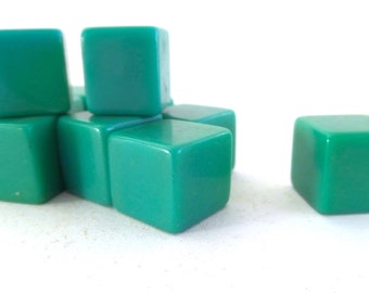 Vintage LOT 10 FACTORY Blank CATALIN Dice-Cubes Turquoise Green 1/2" (12mm) square by Bakelite