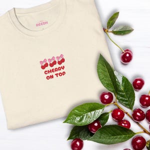 Women&#39;s Graphic Cherries T-Shirt, Teens Young Woman Cute Girly Tee, Cherry On Top Shirt, Classic Fit Crew Neck
