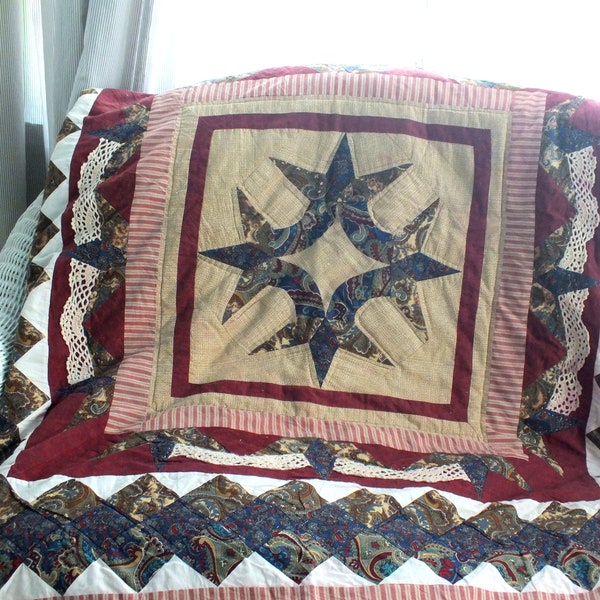 Bauernhaus Quilt handgemachte Full Size Amish Star Paisley Baumwolle