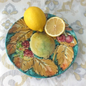 Four Fabulous Vintage Italian Hand Painted Ceramic Plates, Images of Fruits, Signed, Mid-Century, Mint Condition