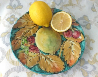 Four Fabulous Vintage Italian Hand Painted Ceramic Plates, Images of Fruits, Signed, Mid-Century, Mint Condition