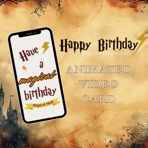Cartão de Aniversário Mágico – Cartão Digital com Música | Modelo Editável Canva | Download Instantâneo