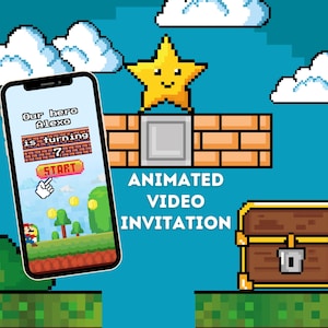 Super convite de aniversário em vídeo inspirado em jogos|Convite digital editável|Festa para menino |Música incluída|Download instantâneo