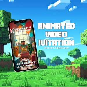 Convite de aniversário Minecraft personalizado |Cartão de vídeo digital personalizado | Convite de festa personalizado | Entrega em 24 horas