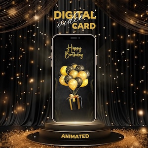 Cartão de aniversário animado preto e dourado de luxo | Saudação em vídeo digital | Download instantâneo | MP4 1080x1920