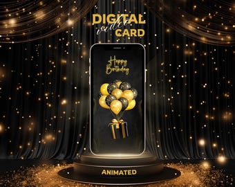 Luksuriøs sort og guld fødselsdags e-kort | Digital video hilsen | Øjeblikkelig download | 1080x1920 MP4