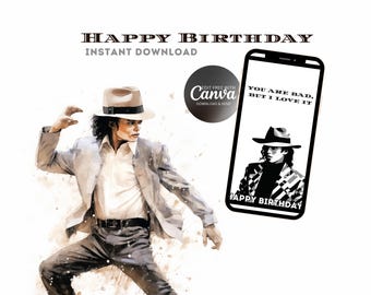 80s Pop Legend Birthday Card: Editable Canva Template (Digital Download)