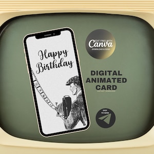 Cartão de aniversário retrô animado – Modelo de tira de filme vertical 1080x1920 com música personalizada | Download instantâneo