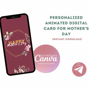 Carte Électronique Élégante pour la Fête des Mères | Cadre Doré Floral | Modèle Canva Modifiable | Ajouter de la Musique