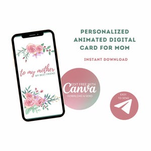 À ma mère, ma meilleure amie|Carte numérique animée avec motif floral doux|Vidéo modifiable|Lien + option musique inclus