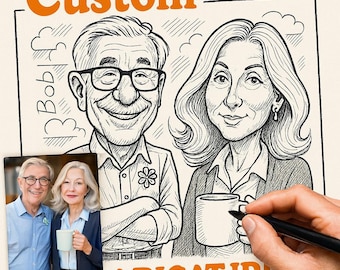 Benutzerdefinierte Karikaturporträt vom Foto, personalisiertes Cartoon-Digital-Porträt benutzerdefiniert, Schwarzweiß-Line Art-Kunstwerk, Paar Familie Freunde