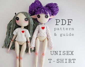 Unisex Doll T-Shirt Pattern and Tutorial - Long & Short Sleeve, Regular + Cropped - Step by Step Illustrated Guide with Videos