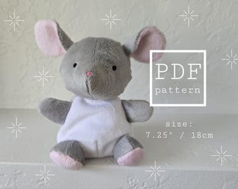 Mouse Sewing Pattern and Tutorial - beginner friendly, step by step illustrated guide - DIY plush toy stuffed animal handmade gift for baby