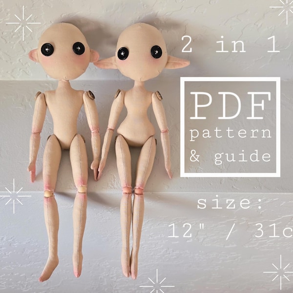 Jointed Boy & Girl Doll Bundle Sewing Pattern and Illustrated Guide, Elf and Standard Ear, Beginner Friendly Tutorial, Handmade Gift