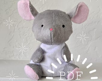 Peluche souris PDF patron de couture et instructions, petit animal en peluche bricolage, fichier numérique téléchargement immédiat