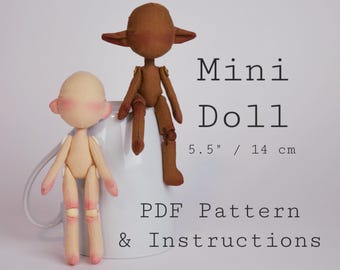Jointed Mini Doll Sewing Pattern and Illustrated Guide, Elf & Standard Ear, Tiny Chibi Miniature Ragdoll Step by Step Tutorial Instructions