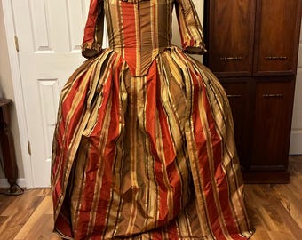 Striped Silk Taffeta Colonial Anglaise Gown & Petticoat sz 18