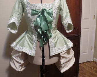 Mint Silk Caraco Jacket with stomacher and ribbon ties sz 12