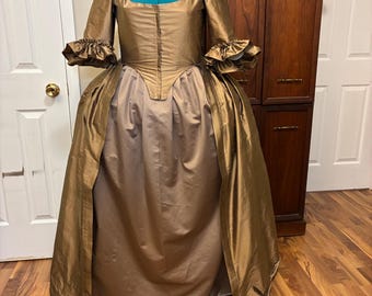 Colonial Brown Silk Gown & Petticoat sz 18