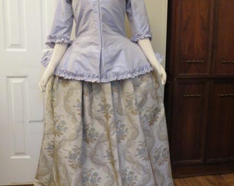 Blue Silk Taffeta Colonial Caraco Jacket and Brocade Petticoat sz 14