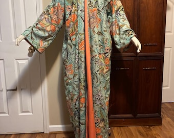 Cotton Banyan Robe: Jacobean Floral Print, Lightweight Summer Kimono