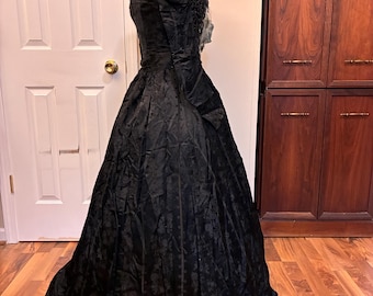 Black Silk Brocade Gown 1900 needs repair
