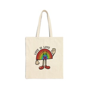 Rainbow Love Cotton Canvas Tote Bag, Eco-Friendly Shopping Bag, Gift for LGBTQ+ Pride, Cute Beach Bag, Reusable Grocery Tote