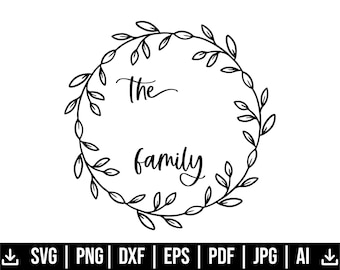 Family Name Monogram SVG, Floral Wreath (Digital Download)
