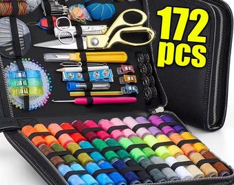 172-Piece Sewing Kit: Portable Storage Bag with Threads & Tools