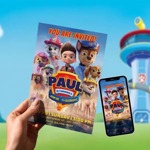 Paw Patrol Birthday Invitation, Paw-ty Puppy Party Invite, Editable Template, Printable Digital Download, Boys or Girls Kids Birthday Invite