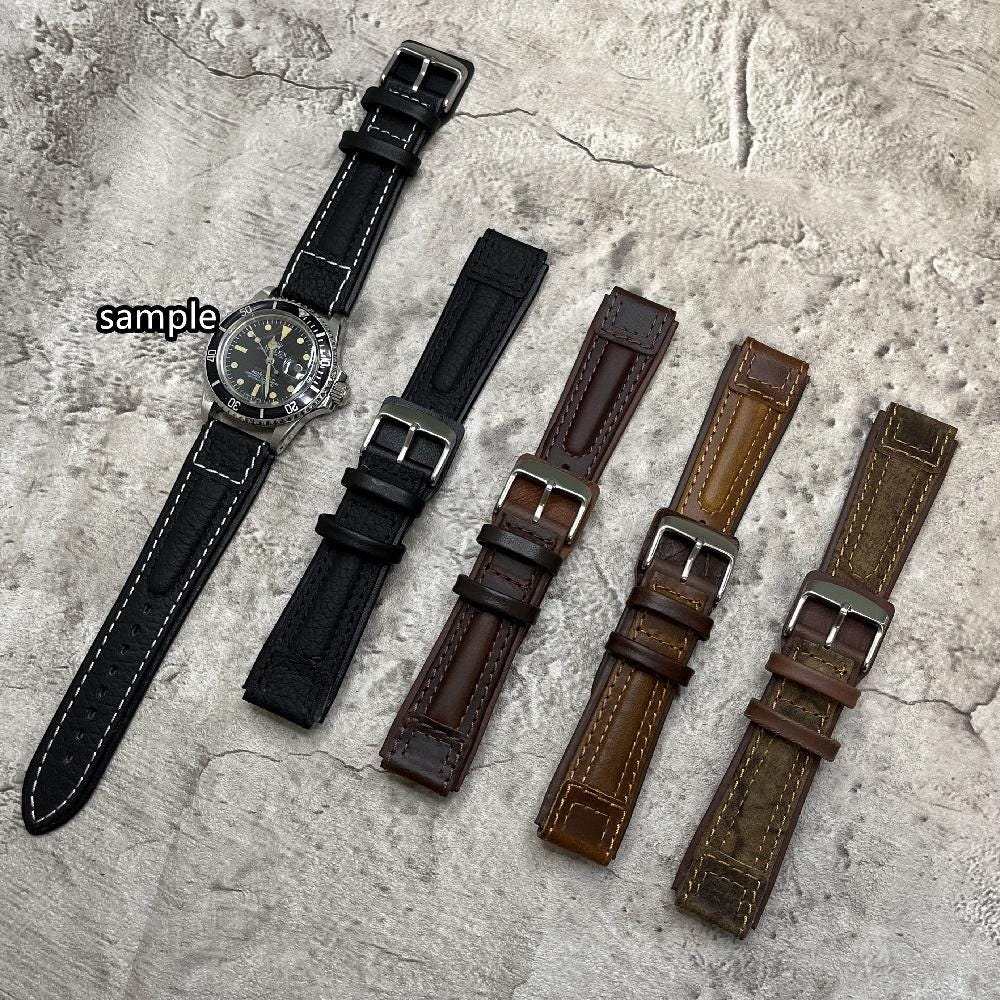 Bracelet De Montre Aviateur Vintage En Cuir Bleu - Pour Montres - Occasion