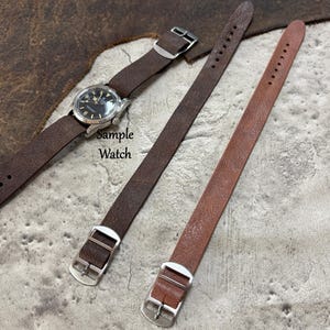 Correa de reloj de cuero hecha a mano: Asa fija, hebilla plateada (14/16/18/20/22 mm) #138C