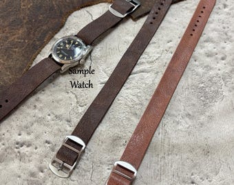 Cinturino per orologio in pelle fatto a mano: anse fisse, fibbia argentata (14/16/18/20/22 mm) #138C