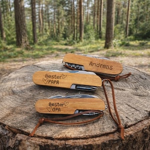Taschenmesser mit Gravur personalisiert | Bambus Multitool Geschenk für Papa & Opa | Vatertagsgeschenk Männer | Messer mit Namen