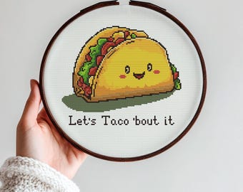 Funny Taco Cross Stitch Pattern – Kawaii Food Embroidery (PDF Download)
