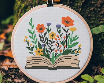 Wild Words – Floral Book Cross Stitch Pattern for Nature Loving Readers and Botanical Home Decor Gifts