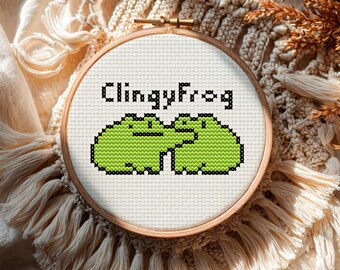 Frog Hug Cross Stitch Pattern – Funny Cozy Home Decor (PDF Pattern)