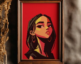 Woman Portrait Cross Stitch Pattern | Modern Pop Art Embroidery (PDF)