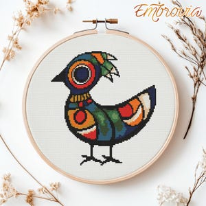 Bird in an ornament – colorful folk cross stitch pattern PDF, modern embroidery design, abstract bird, decorative needlepoint art