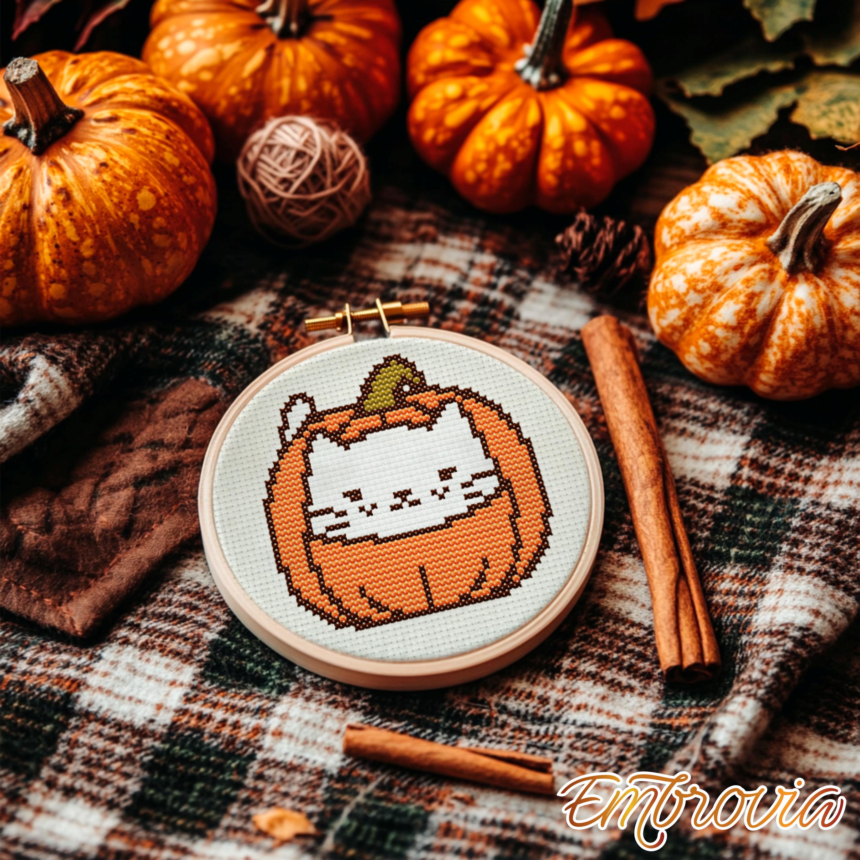 Pumpkitty Surprise – Cute Halloween Cat in Pumpkin Cross Stitch Pattern ...