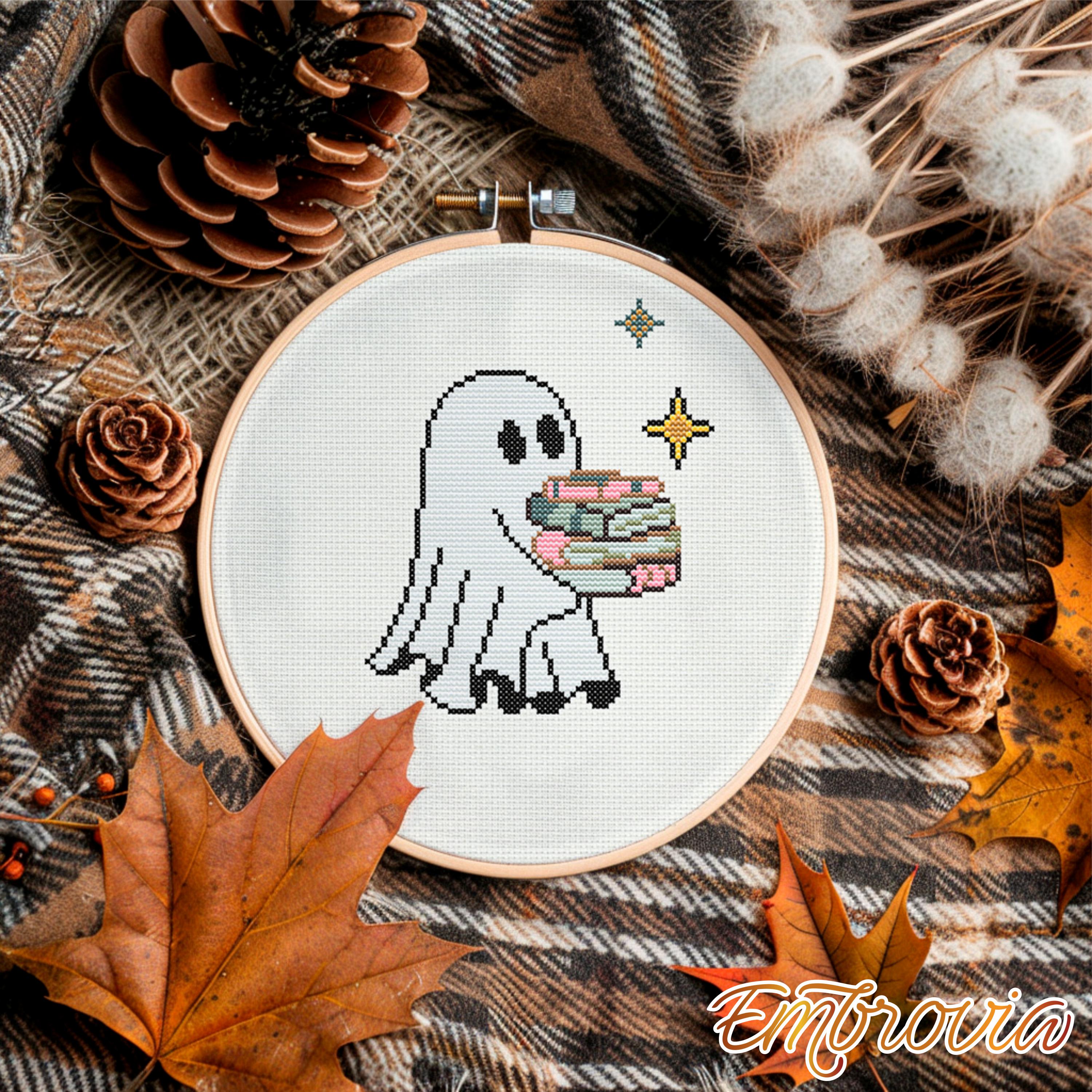 Bookish Ghosts Cross Stitch Pattern – Halloween Embroidery (digital PDF ...