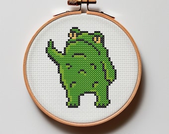 Rebel Frog Cross Stitch Pattern – Pixel Art, Beginner Friendly (Digital Download)
