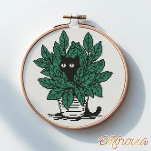 Motif de point de croix plante chat – échantillonneur drôle de chaton caché, broderie botanique, conception PDF mignonne pour les amoureux des chats et les mamans plantes