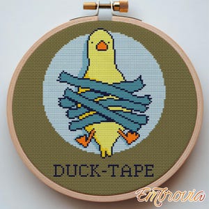 Stuck on You – kruissteekpatroon ducktape, pdf-ontwerp met grappige vogel voor gekke cadeaus en grappig muurdecor
