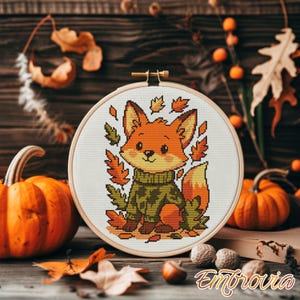 Pull renard météorologique – motif point de croix renard automne douillet – automne mignon PDF pour chambre de bébé ou décoration saisonnière fait main