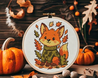 Pullover Wetter Fuchs – Herbst Fuchs Kreuzstich Muster – süsses Herbst PDF für Kinderzimmer im Wald oder saisonale handgemachte Dekoration