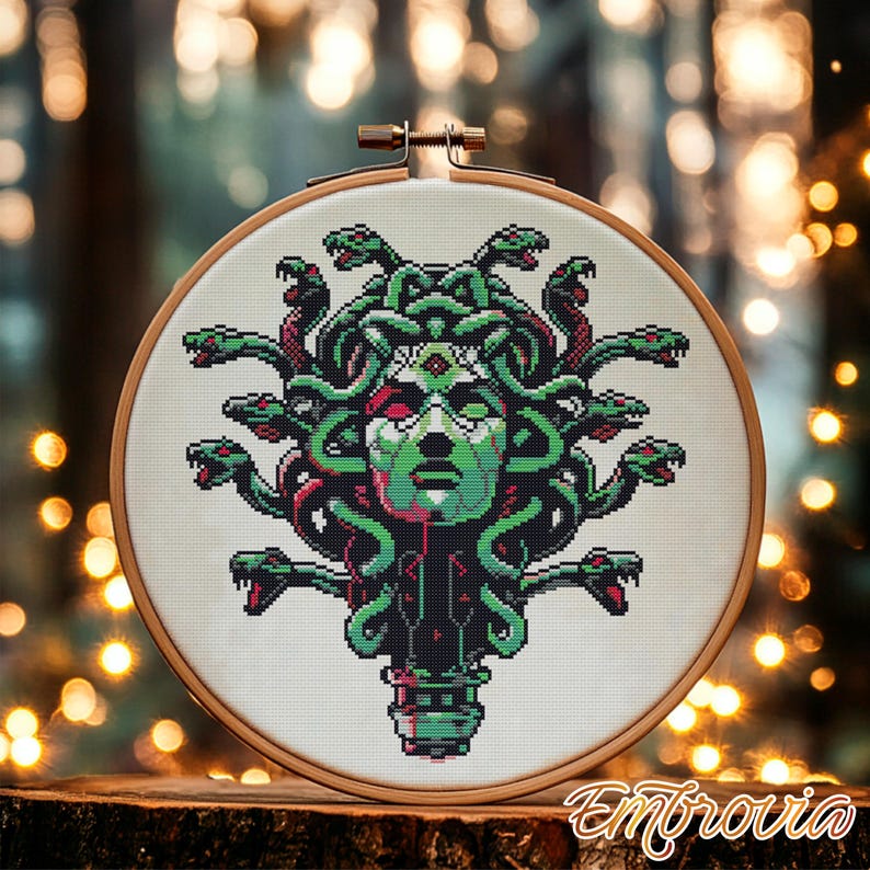 Neon Medusa – Dark Fantasy Snake Head Cross Stitch Pattern PDF for ...