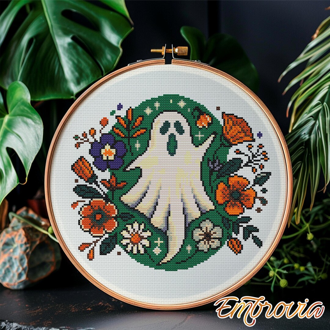 Whimsical Floral Ghost – Cute Halloween Cross Stitch Pattern With ...
